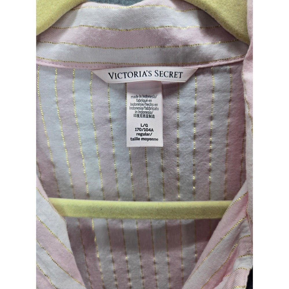 Victoria's Secret Pink White Striped Gold Lurex Pajama Set Large Button Down PJ - Picture 4 of 10
